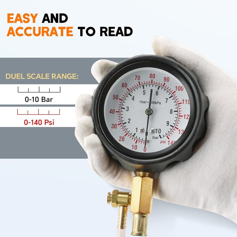 weyleity 0-140PSI Fuel Pressure Gauge Kit | Fuel Injection Pump Pressure Tester Gauge Kit, TU-114 Oil Pressure Tester Tool for Motorcycles Cars Trucks - Image 4